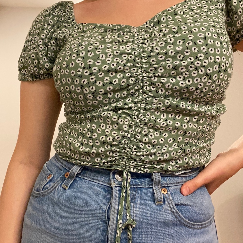 Green Floral Crop Top